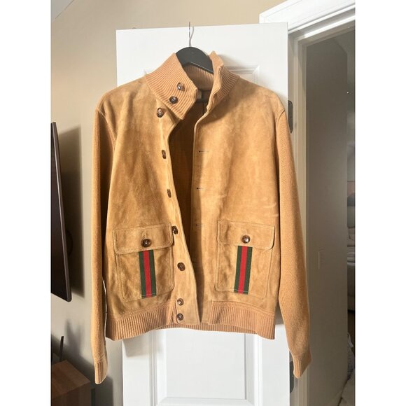 Gucci Unisex XS Tan Suede with Knit & Signature Stripe Accents (NWT) - Picture 1 of 10